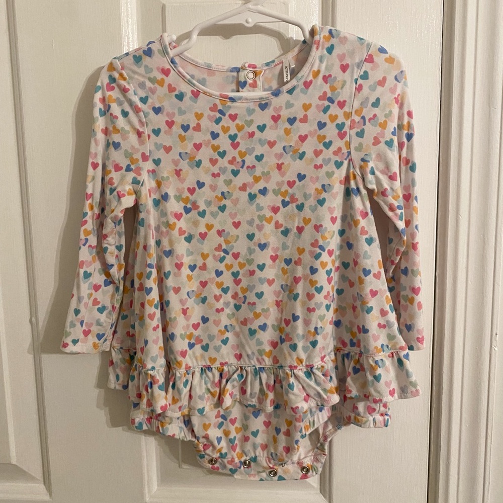 Posh Peanut PARZ Hearts Long Sleeve Ruffled Bodysuit Dress